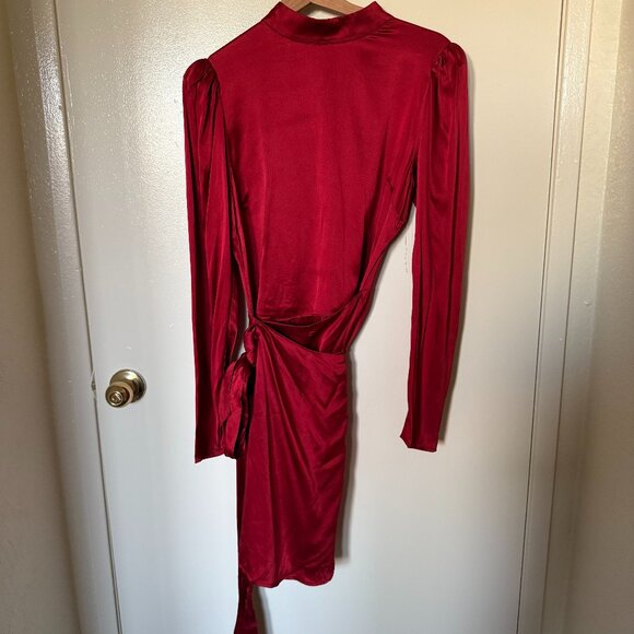 Reformation Josefine Red Silk Mock Neck Wrap Mini Dress US 12 - Picture 2 of 11